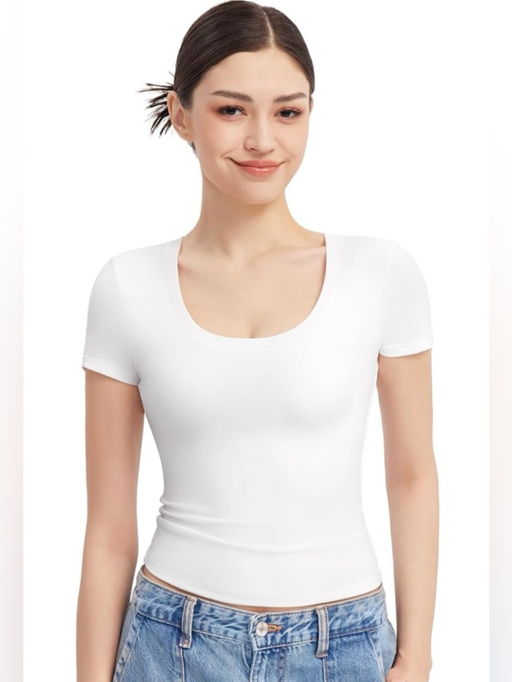 Pumiey Scoop Neck Short Sleeve T-Shirt, Small, Splashed White